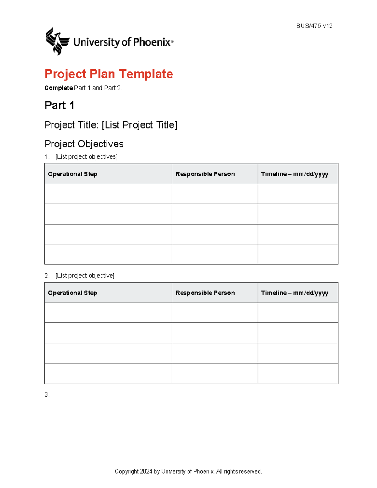 Bus475 v12 wk4 project plan template MJ - MA-111 - BUS/475 v Project ...