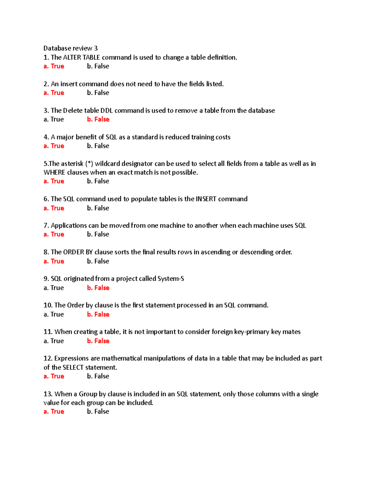 Database review 3 - Some questions about session3 : Introduction of SQL ...