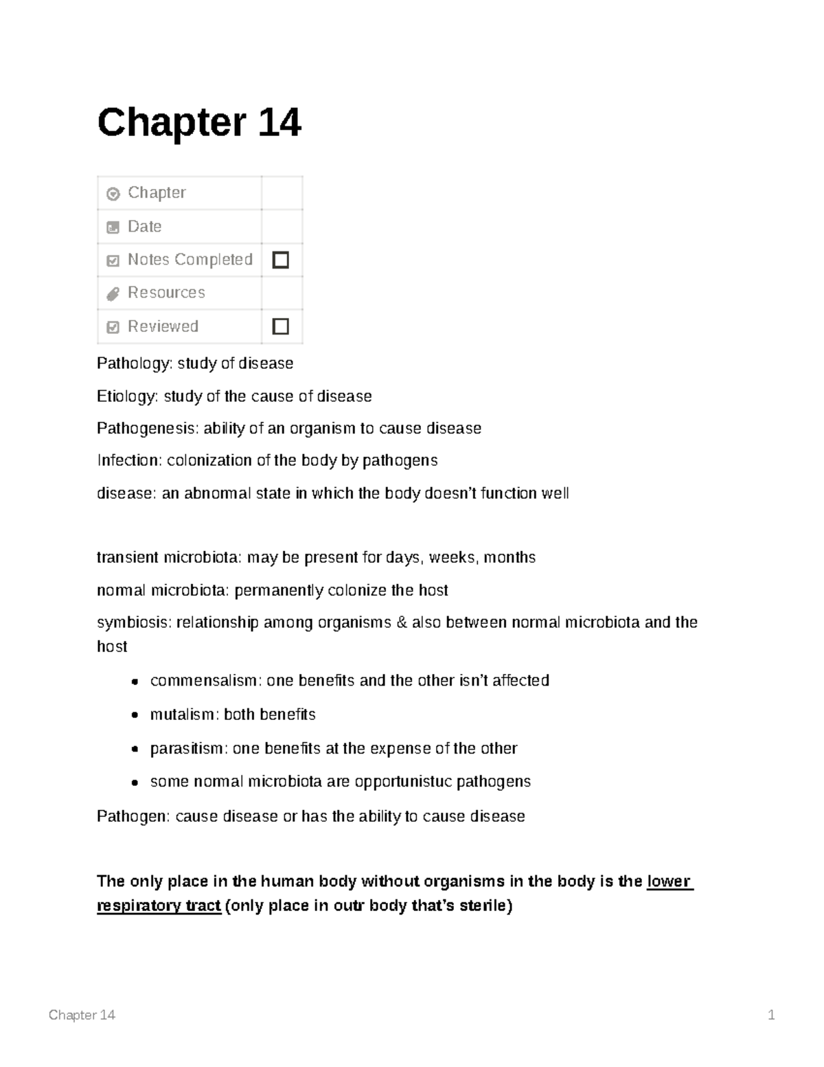 Chapter 14 - Chapter 14 Chapter Date Notes Completed Resources Reviewed ...