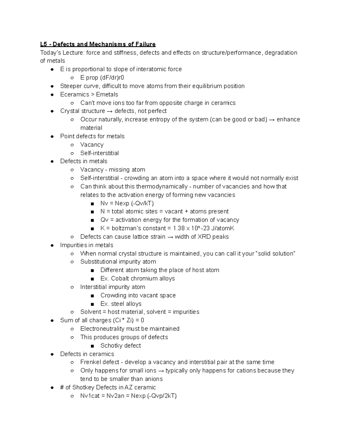 Biomaterials Class Notes - L5 - Defects and Mechanisms of Failure Today ...