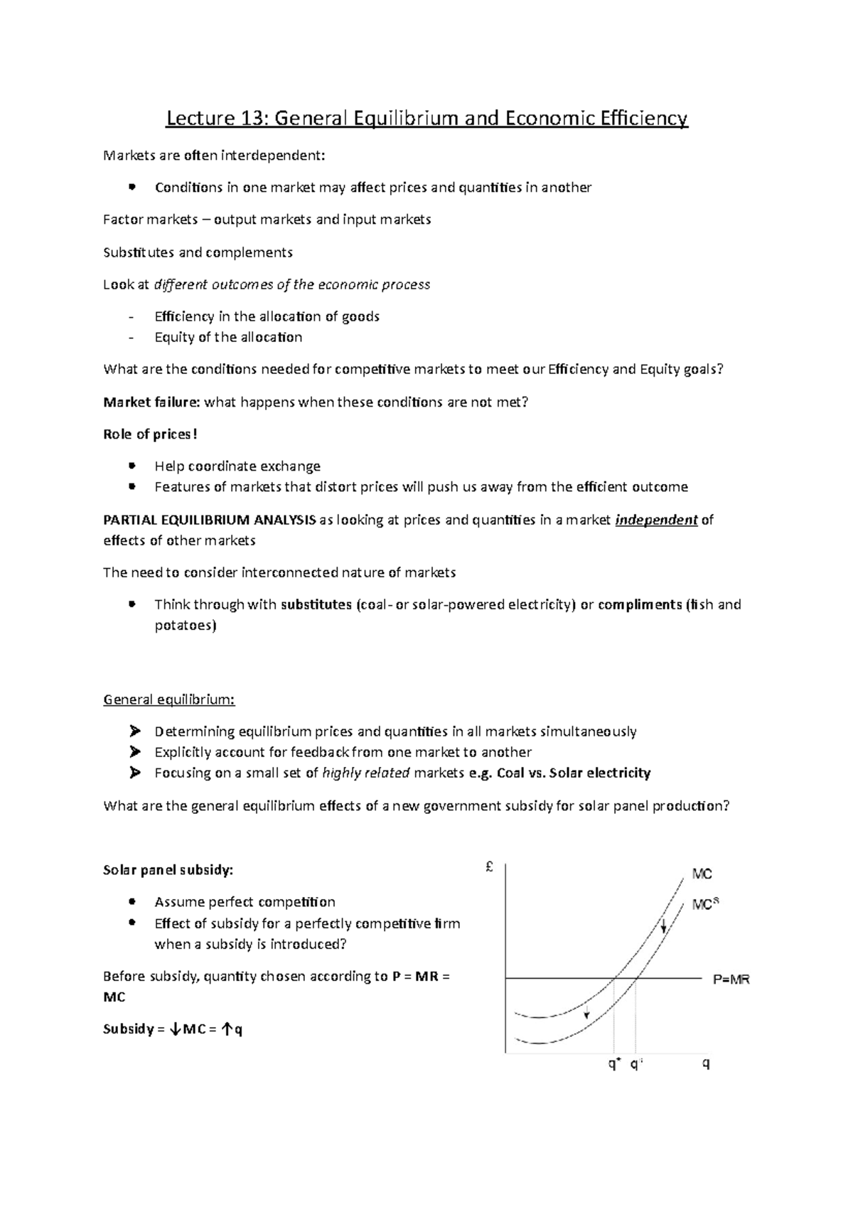 Lecture 4 General Equilibrium and Economic Efficiency - Lecture 13 ...