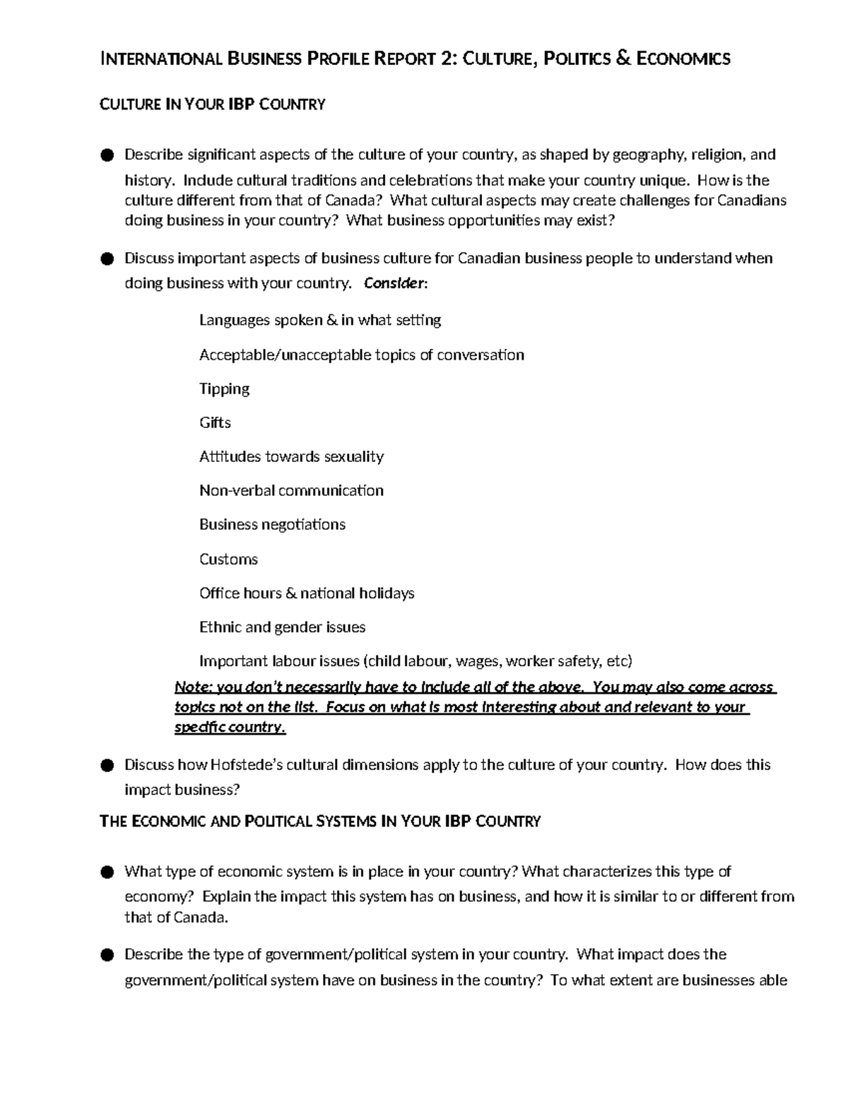 IBP Report #2 Culture Politics Economics - INTERNATIONAL BUSINESS ...