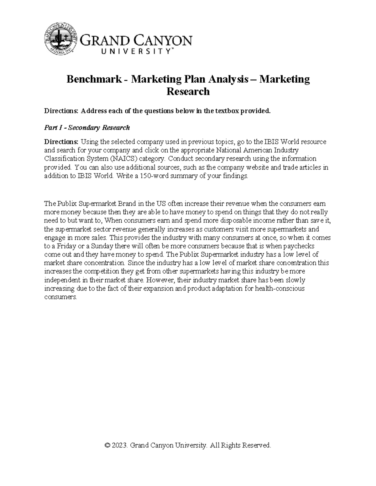 Mkt 315 Rs T3 Benchmark Marketing Plan Analysis Marketing Research 