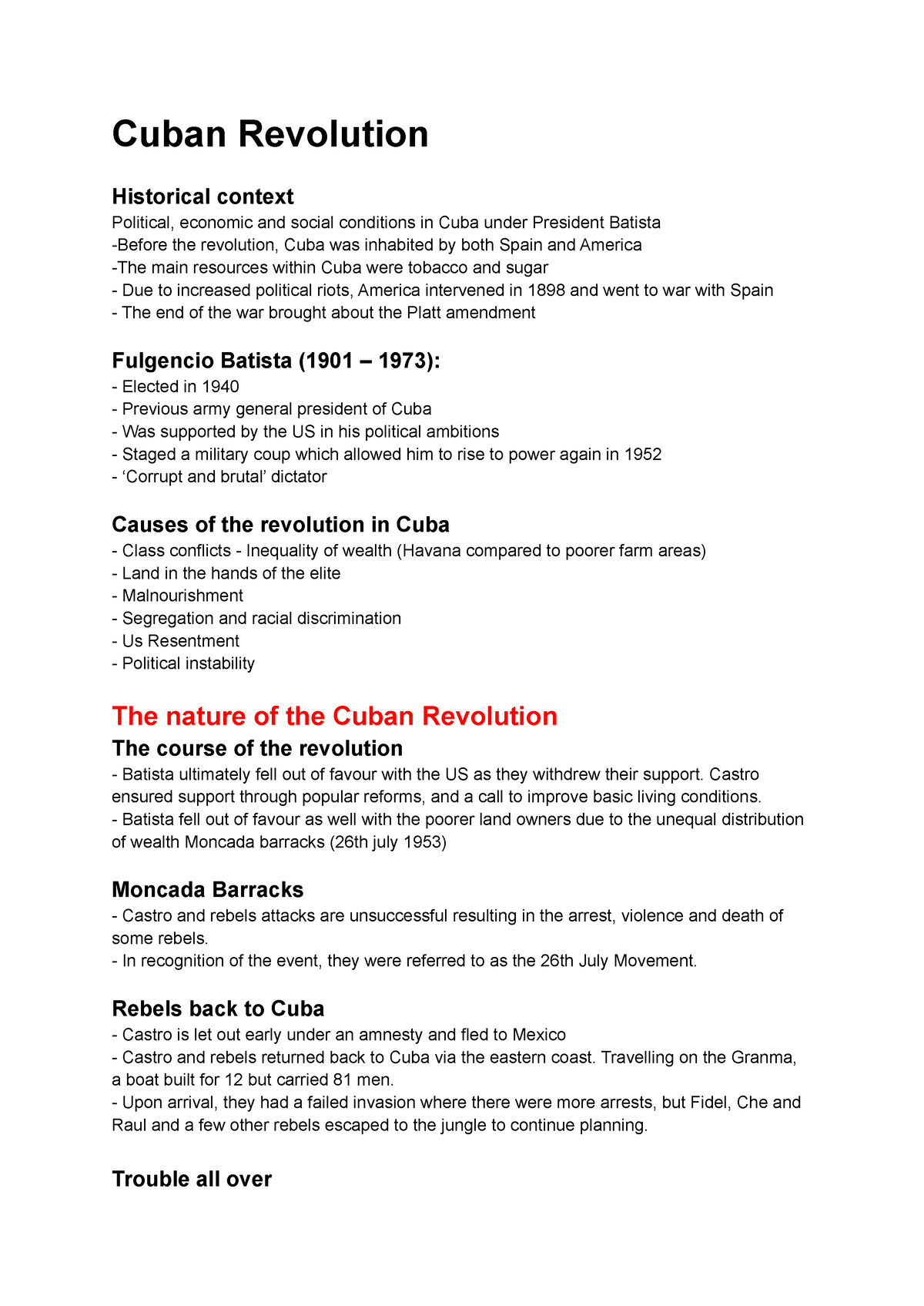 Cuban Revolution - notes - Cuban Revolution Historical context ...