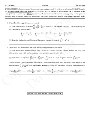 Appm 1345 Practice Problems 4 - APPM 1350 Final Exam April 30 Spring ...