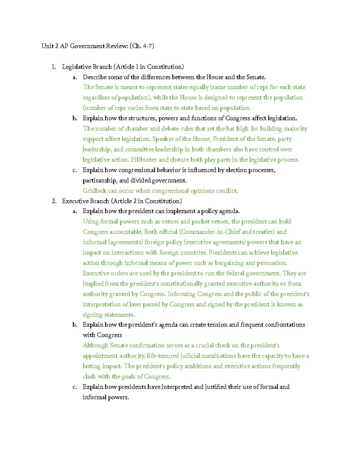 Unit 2 Review Guide Interactions Unit 2 AP Government Review Ch 4 