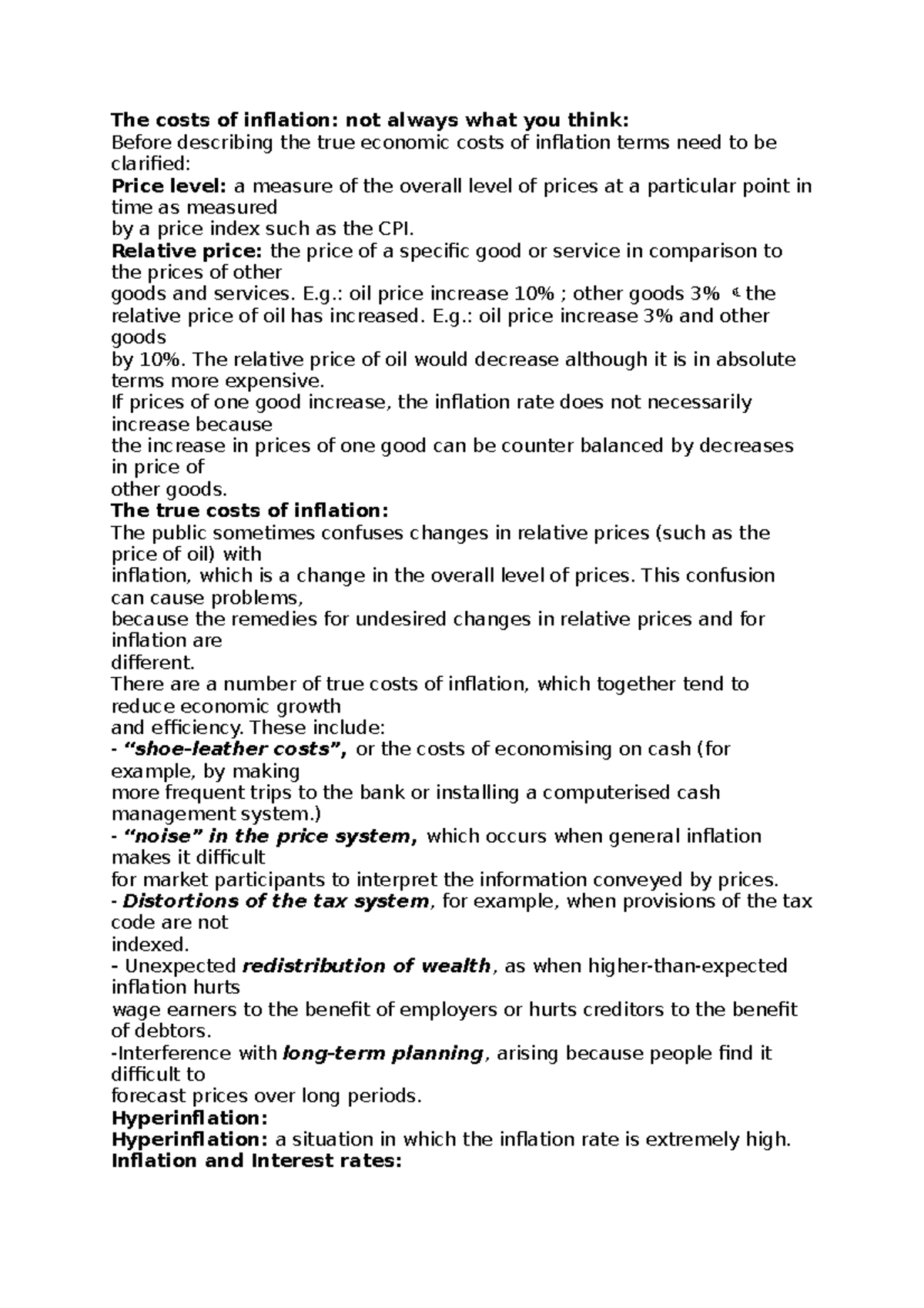 The costs of inflation - Lecture notes First semester - The costs of ...