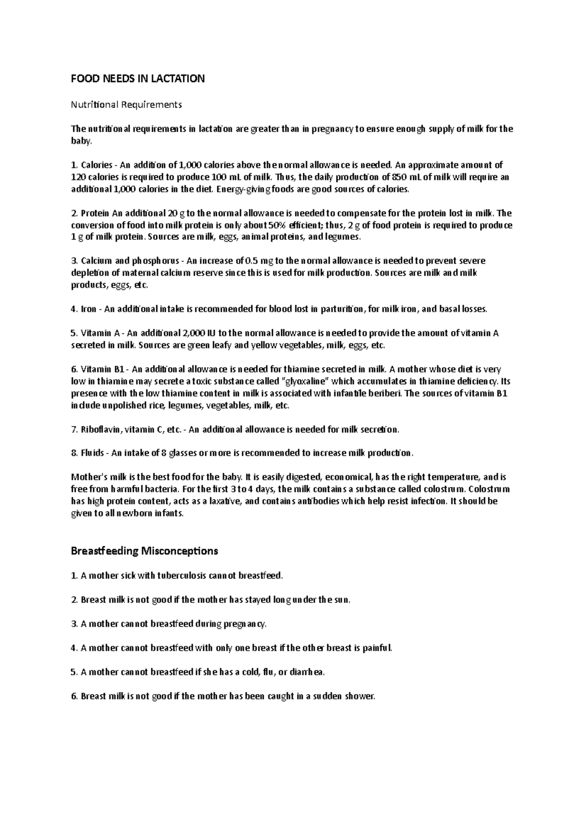 FOOD Needs IN Lactation - FOOD NEEDS IN LACTATION Nutritional ...