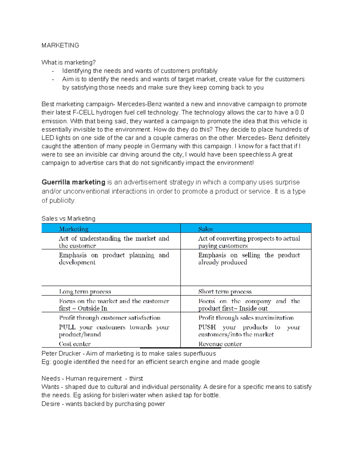 Marketing - MARKETING What is marketing? - Identifying the needs and ...