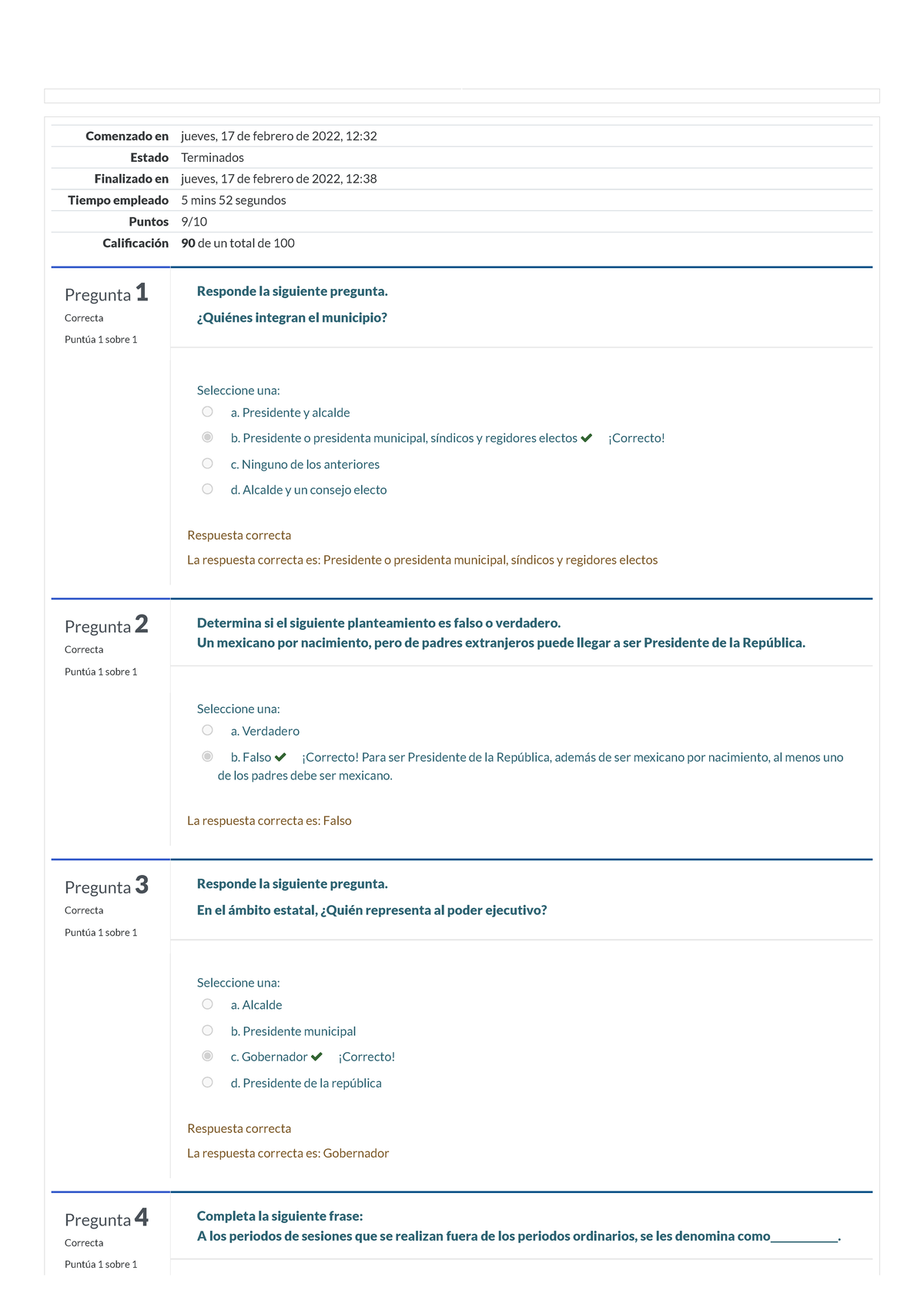 R5. División De Poderes Examen - Pregunta 1 Correcta Puntúa 1 Sobre 1 ...