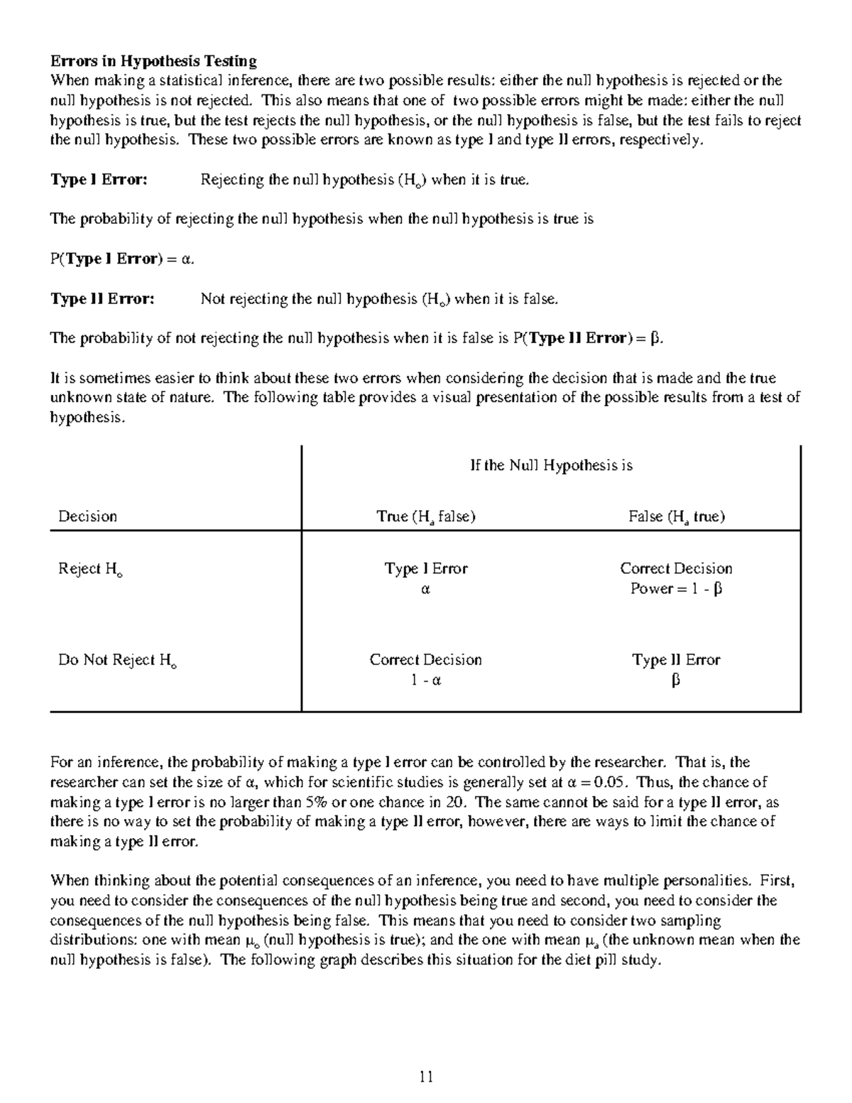 Lecture 2 Pages 11 22 Hypothesis Testing Errors In Hypothesis