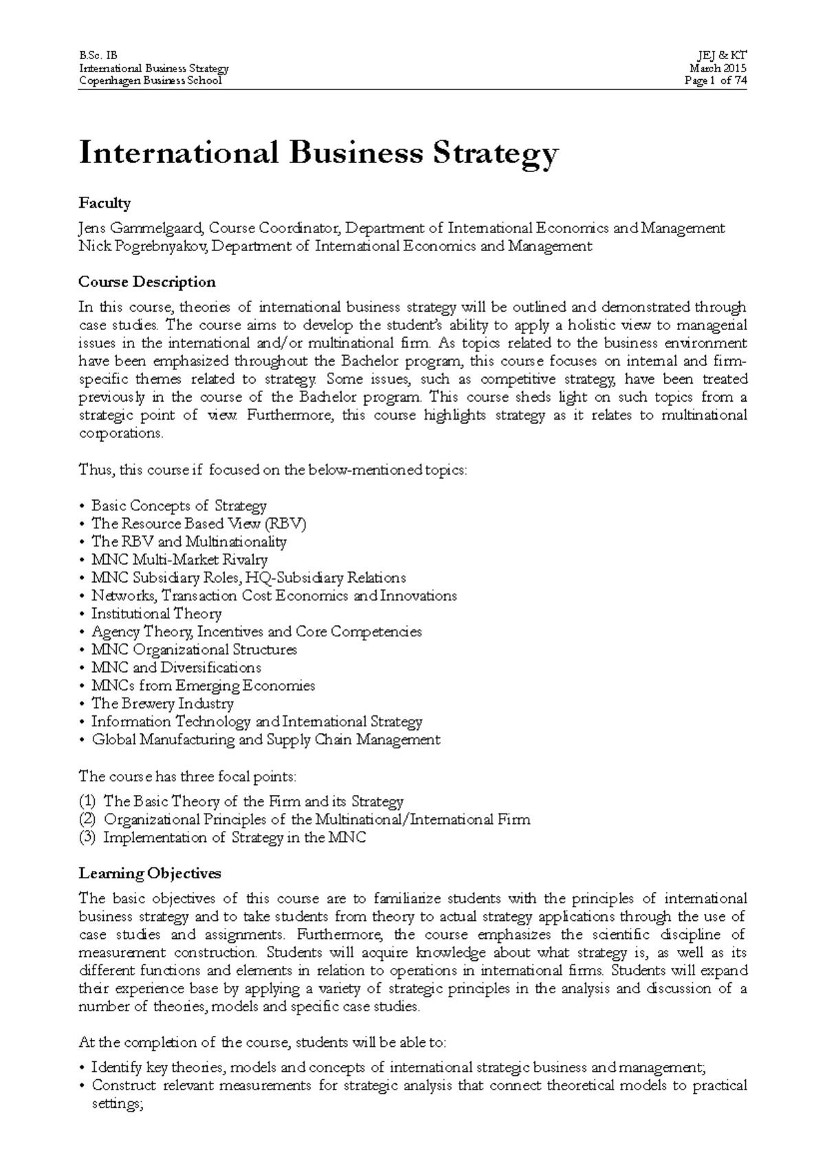 IBS - Course Notes.pdf - B. IB International Business Strategy ...