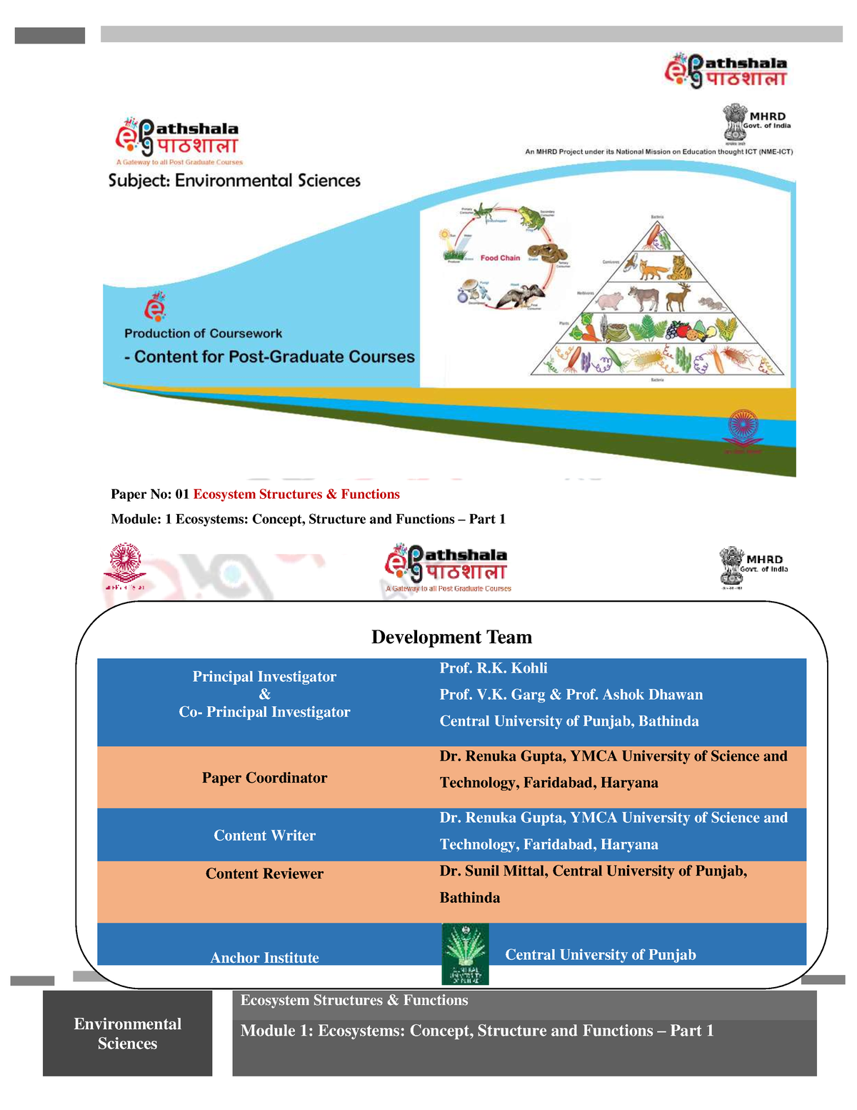 Pdf1 - Nice - 1 Environmental Ecosystem Structures & Functions Module 1 ...