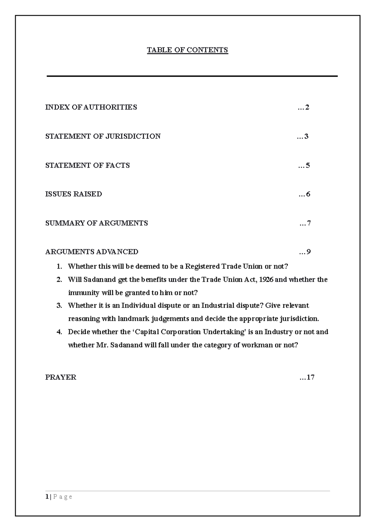 Labour Resp Memorial - TABLE OF CONTENTS INDEX OF AUTHORITIES ... 2 ...