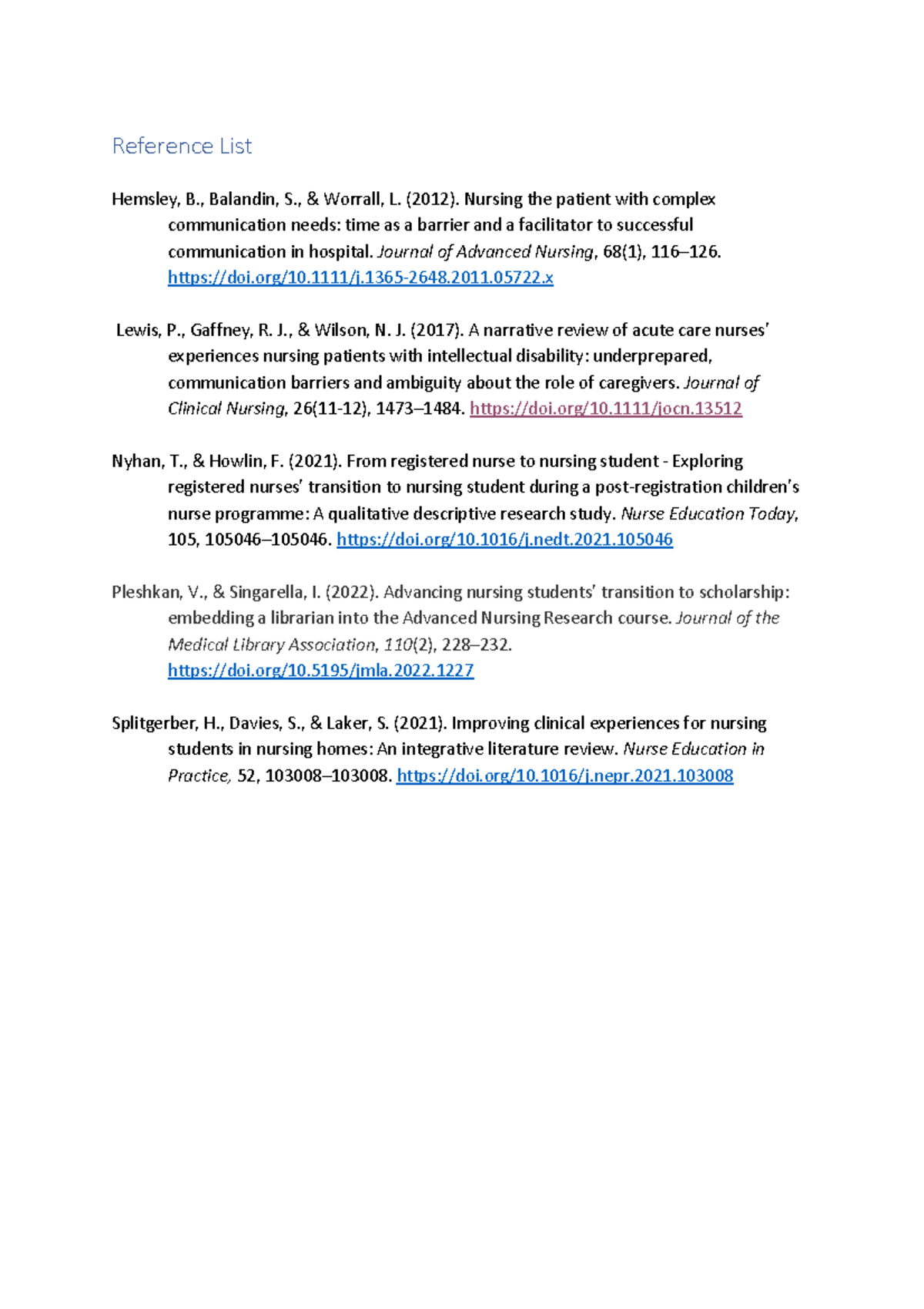 Reference List - Reference List Hemsley, B., Balandin, S., & Worrall, L ...