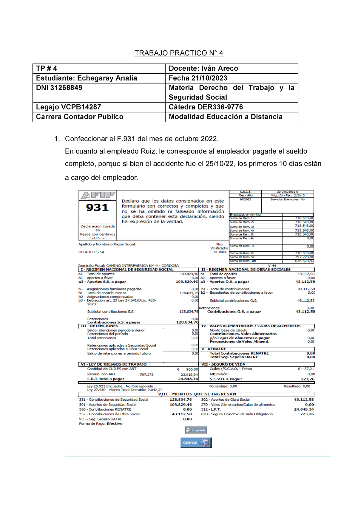 TP 4 Derecho Del Trabajo Y La S.S - TRABAJO PRACTICO N° 4 TP # 4 ...