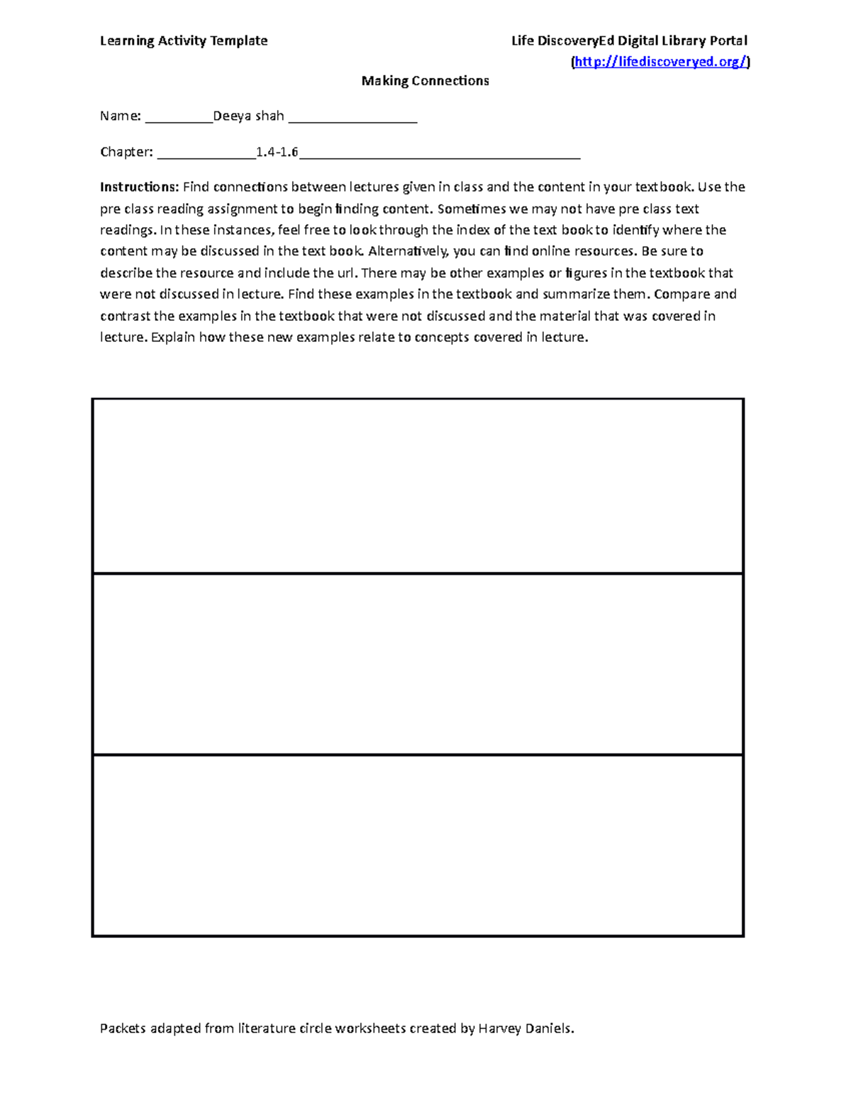 Connections 1.4-1.6 - Learning Activity Template Life DiscoveryEd ...
