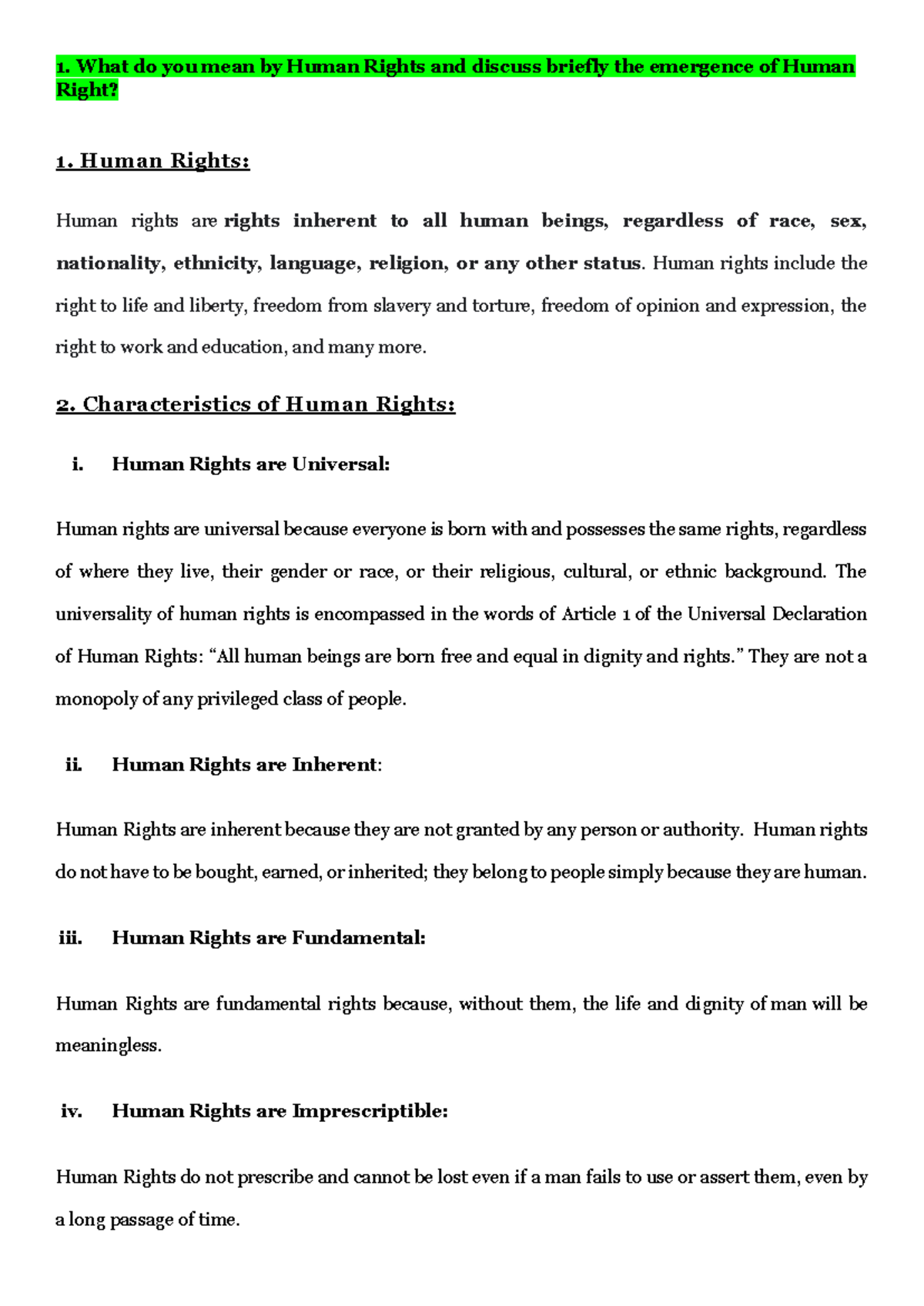 01. Human Rights Suggestions Long Answer - What do you mean by Human ...