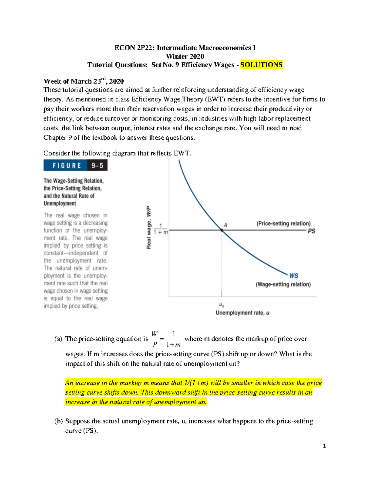ECON2P22 - Tutorial Set 9 solutions - 1 ECON 2P22: Intermediate ...