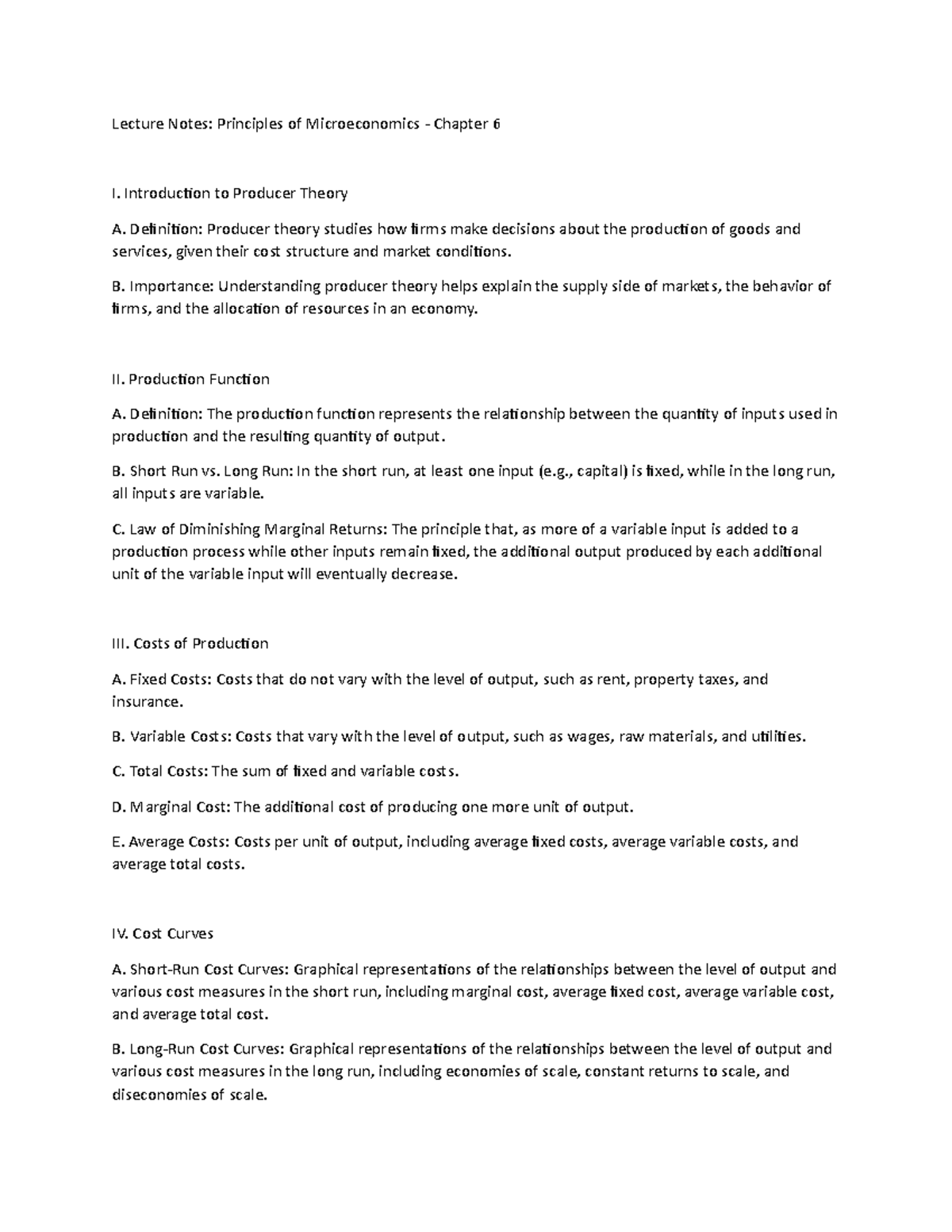 Micro chapter 6 - Lecture Notes: Principles of Microeconomics - Chapter ...