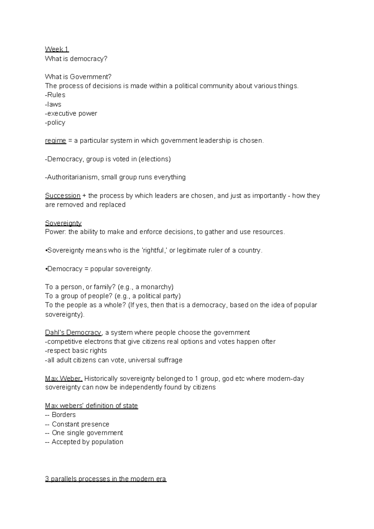 1001 master Doc - notes - Week 1 What is democracy? What is Government ...