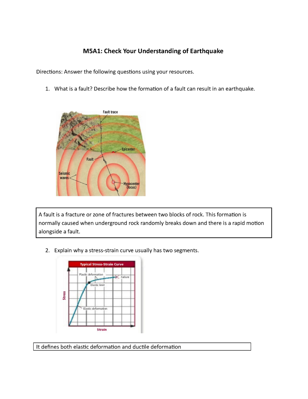 earthquake diagram worksheet