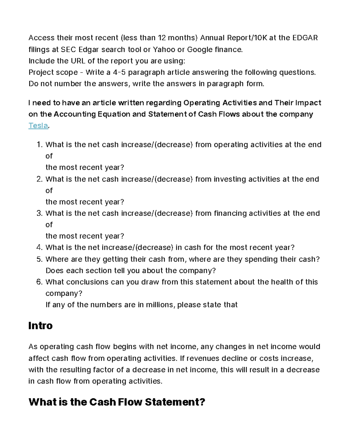 Cash Flow Assignment - Access their most recent (less than 12 months ...
