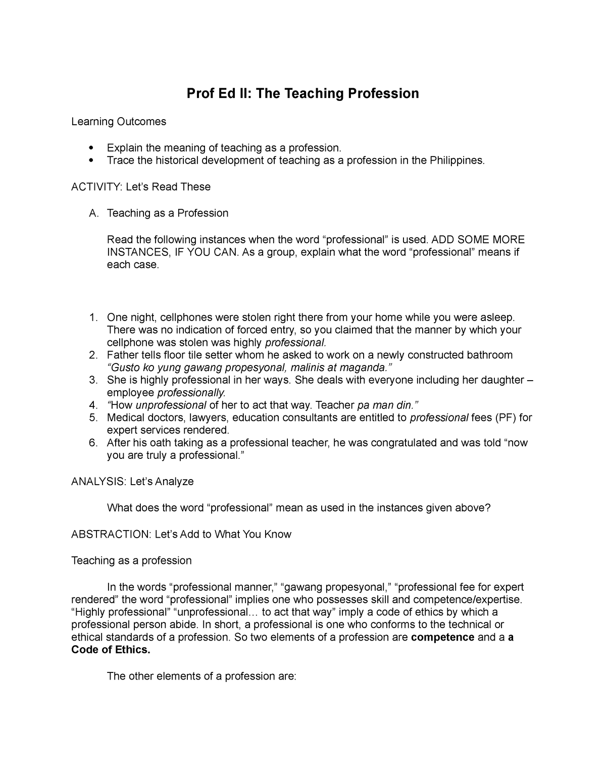 Prof Ed II The Teaching Profession - Prof Ed II: The Teaching ...