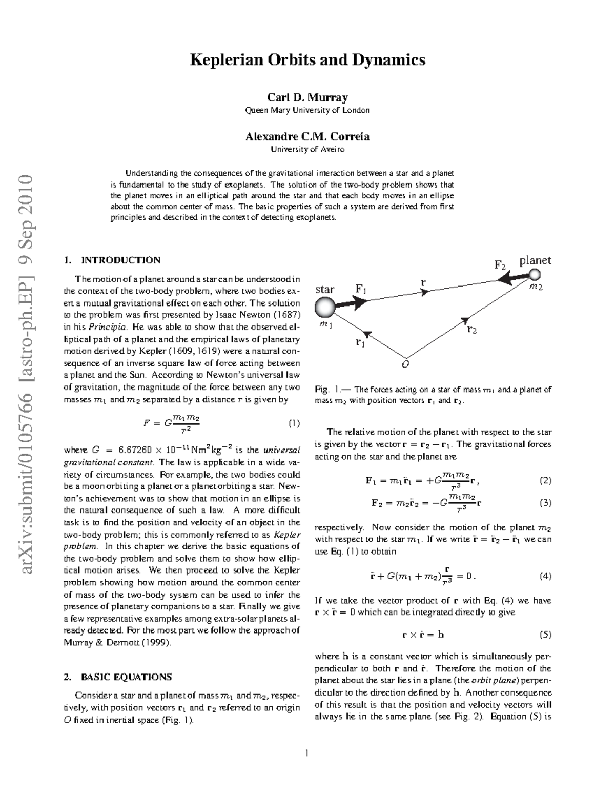 Keplerian Orbits and Dinamics arXivsubmit/0105766 [astroph] 9 Sep
