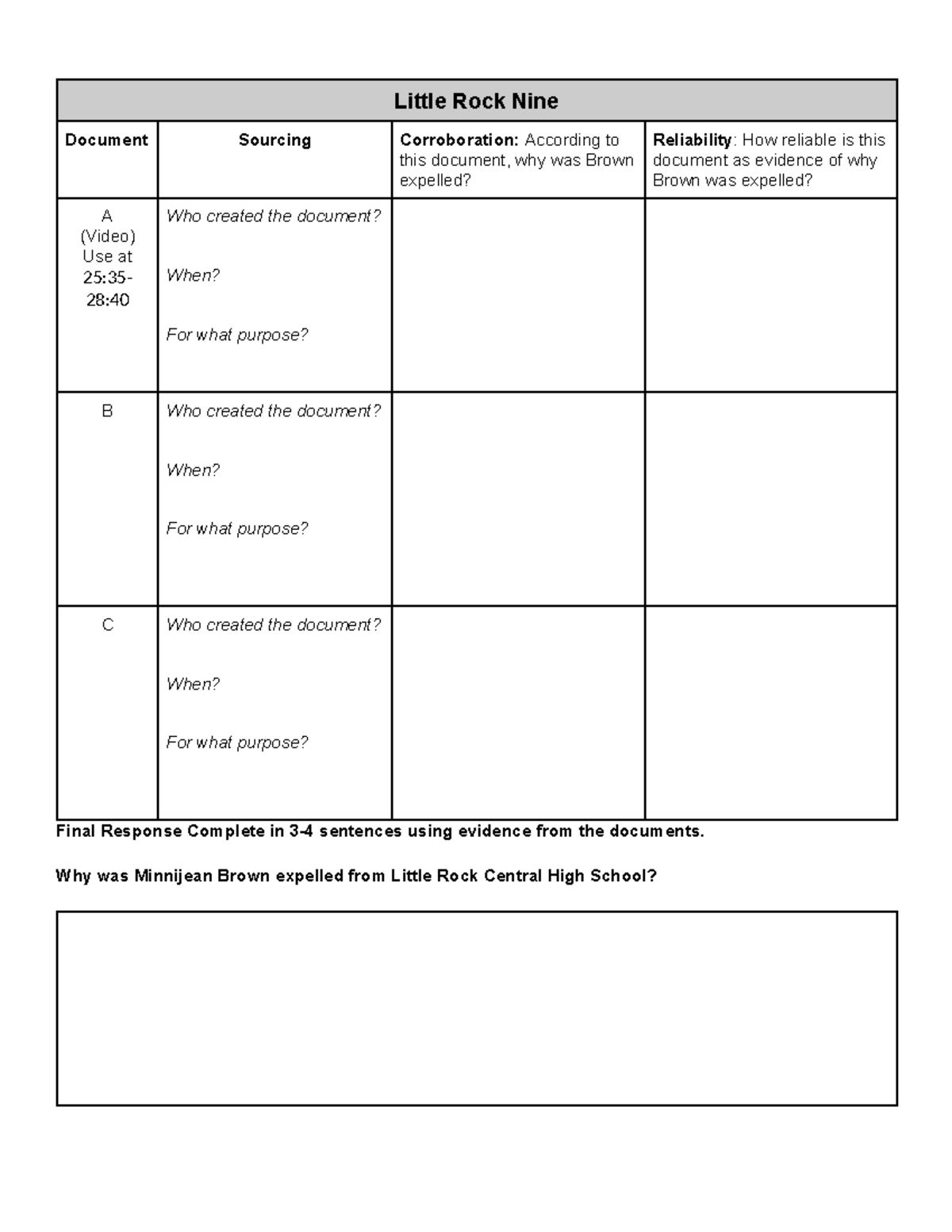 Little Rock Nine - Notebook Page - Little Rock Nine Document Sourcing