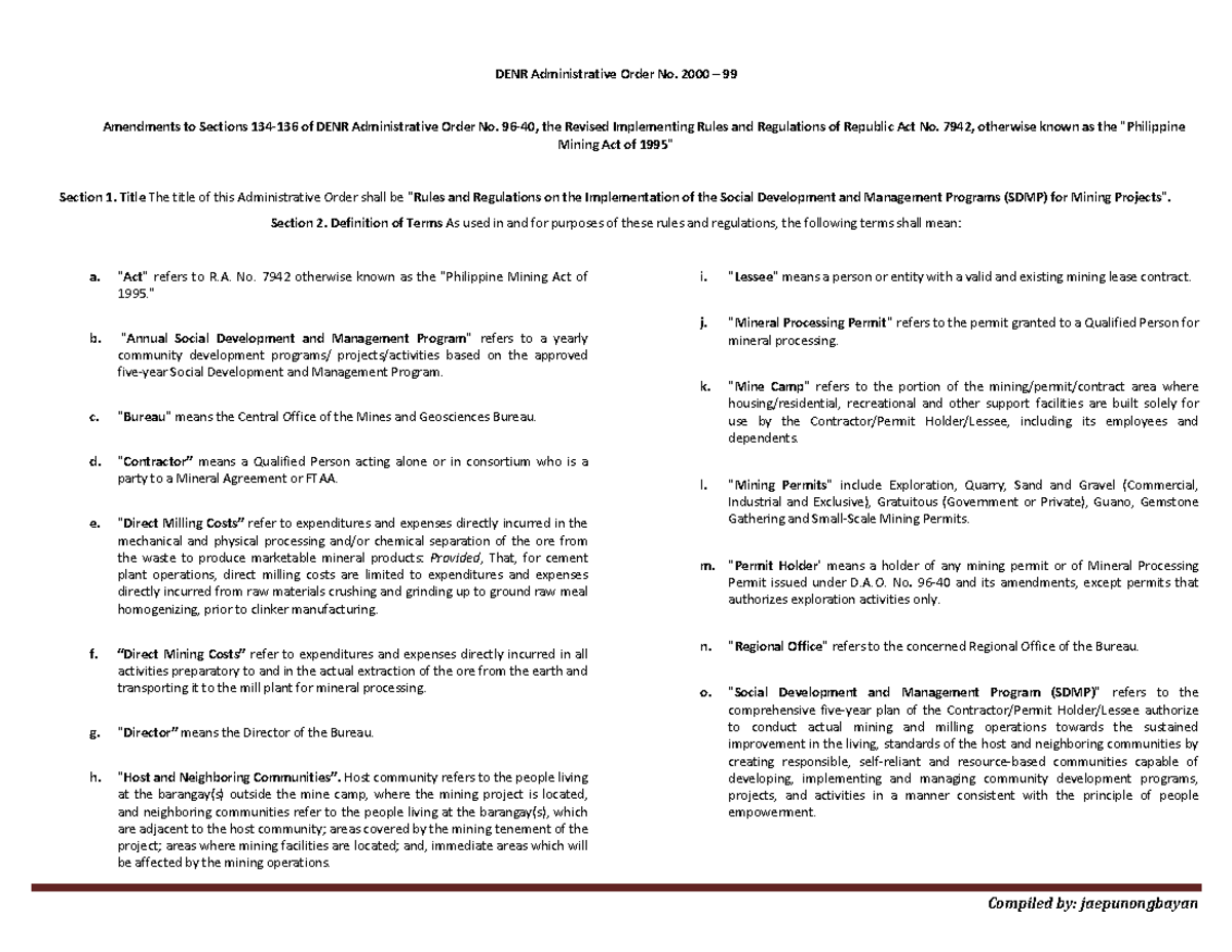 DENR Administrative Order No. 2000 – 99 DT - Compiled by ...