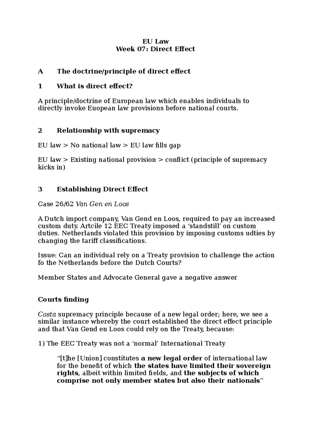Direct effect lecture EU Law Week 07 Direct Effect A The doctrine