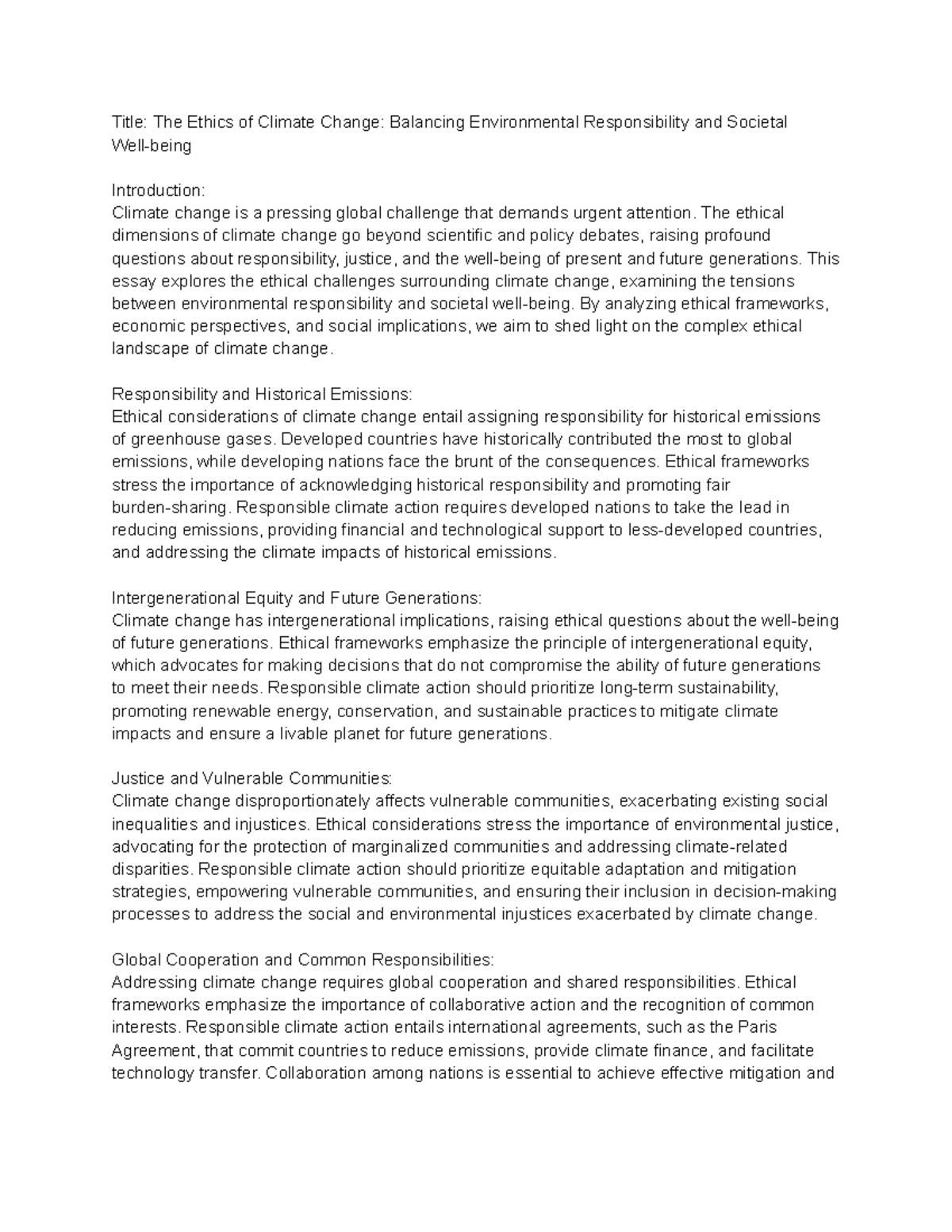 Title The Ethics of Climate Change Balancing Environmental ...