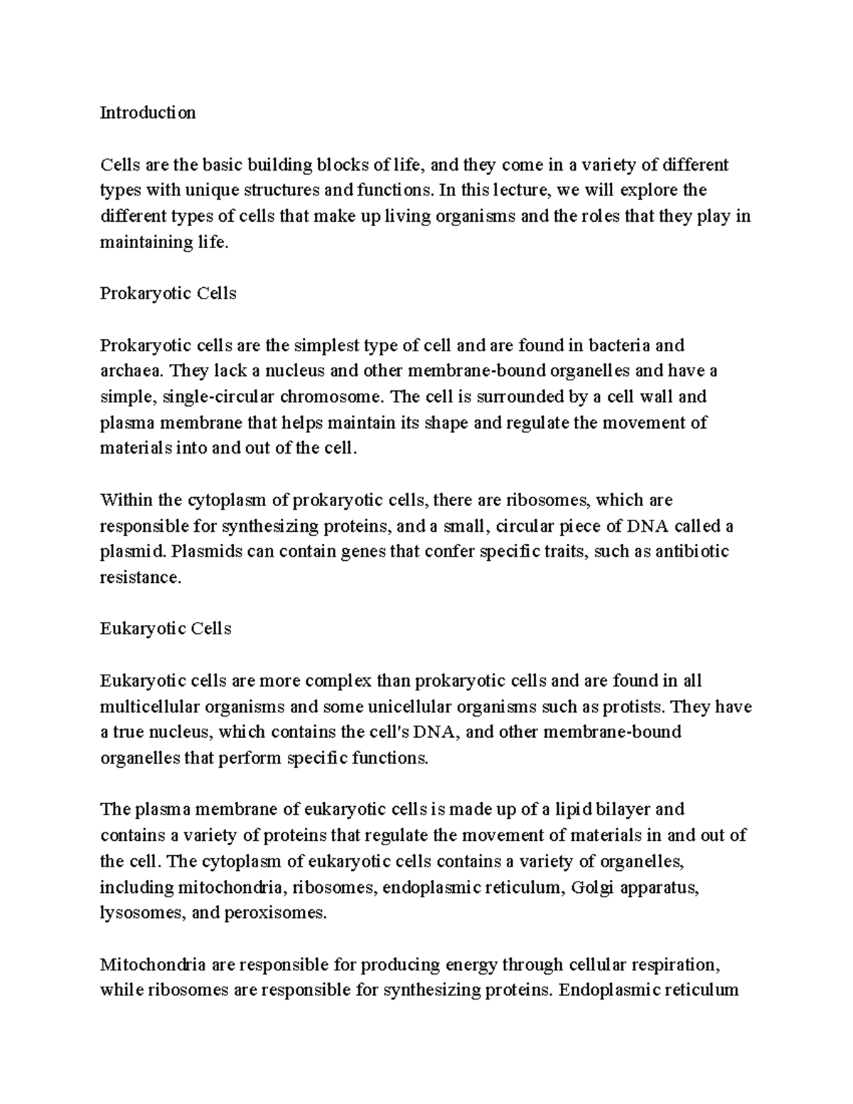 Cell Types Notes 1- Google Docs - Introduction Cells are the basic ...