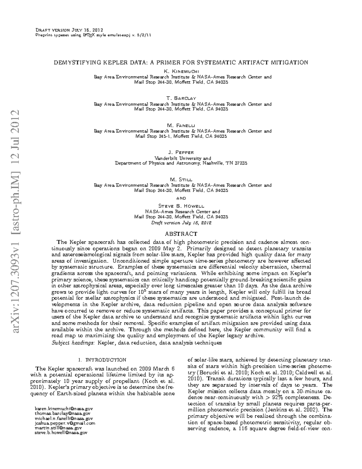 Metodos do kepler - arXiv:1207 [astro-ph] 12 Jul 2012 Draft version ...