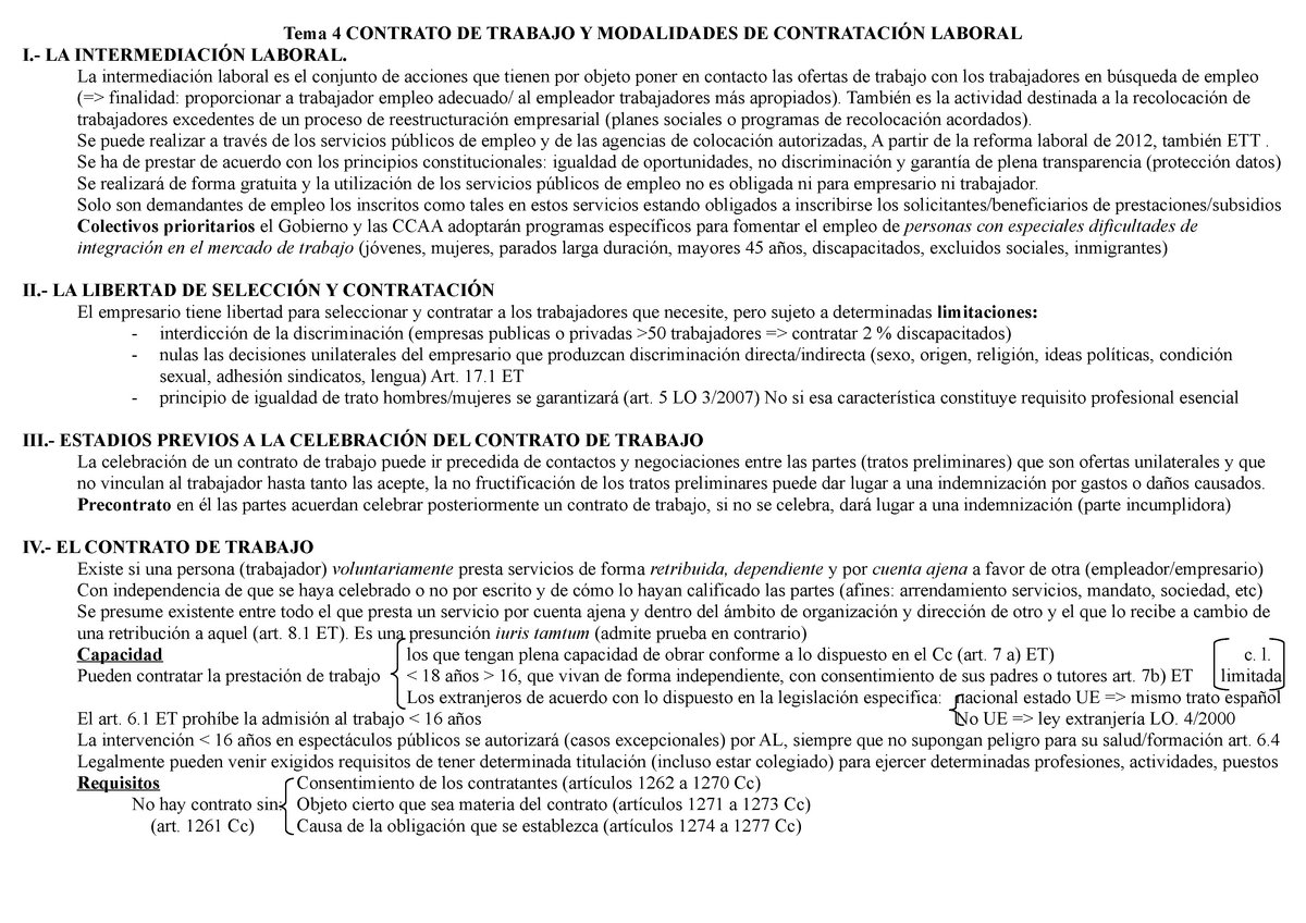 Tema 4 Contrato De Trabajo Y Modalidades De Contratación Laboral Tema 4 Contrato De Trabajo 8248