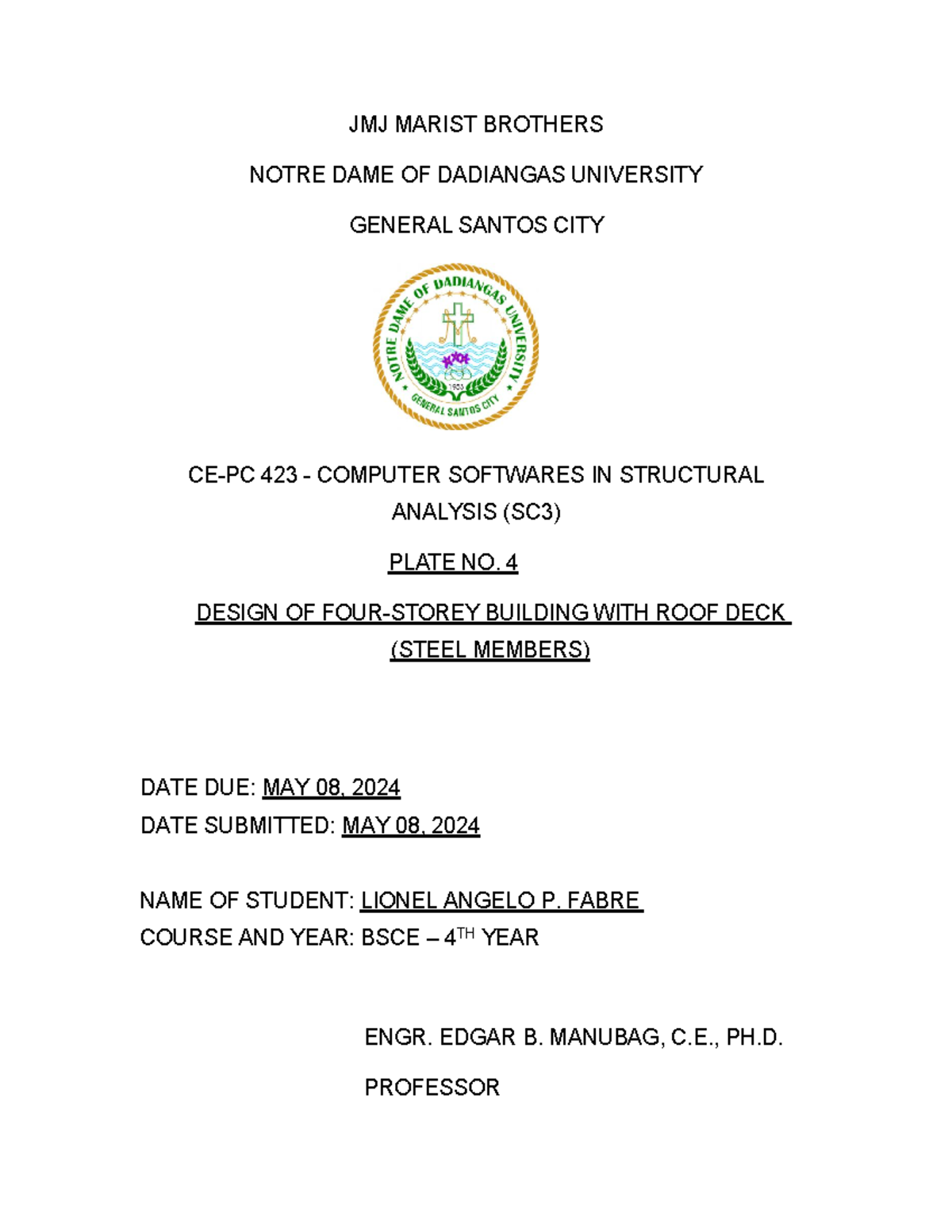 Document 1 - JMJ MARIST BROTHERS NOTRE DAME OF DADIANGAS UNIVERSITY ...
