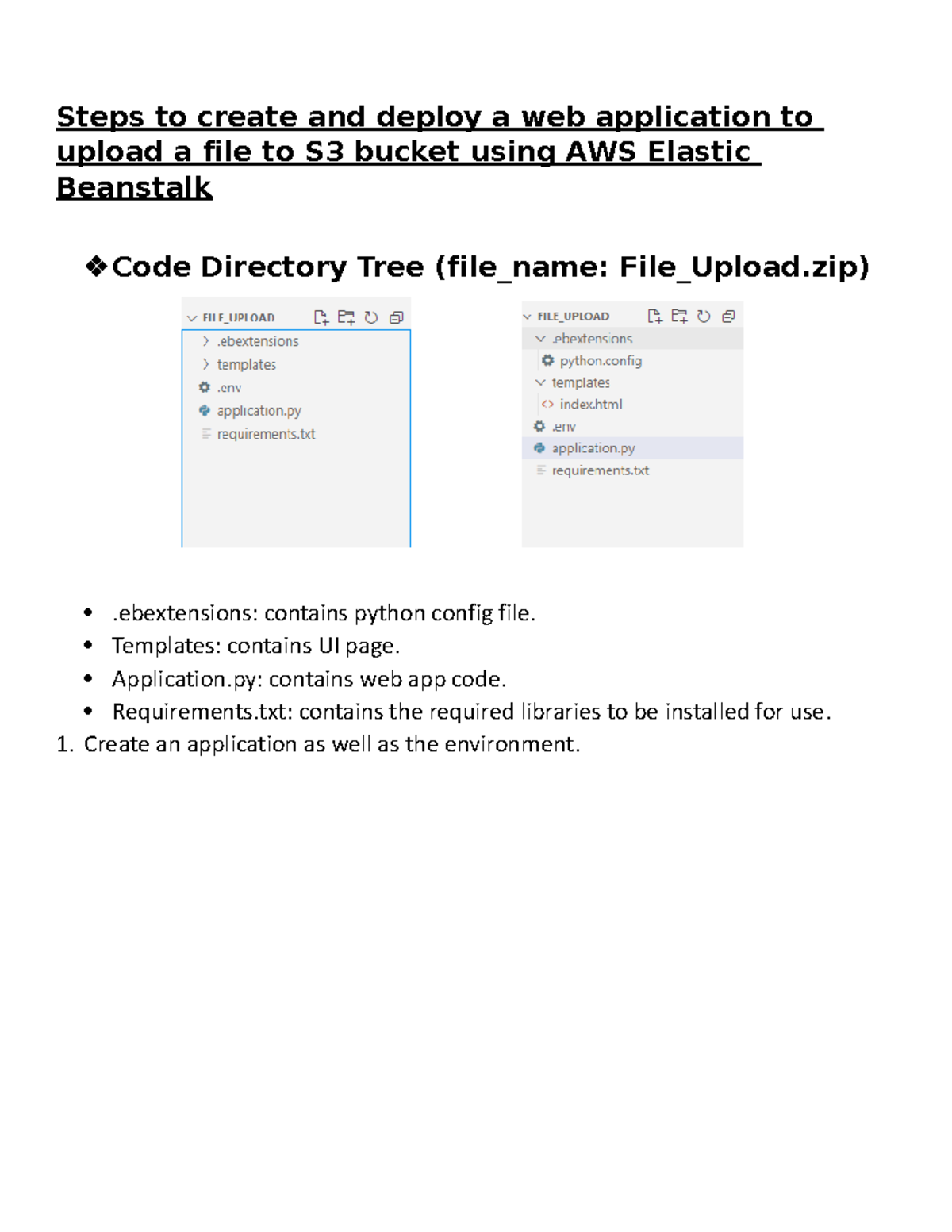 Elastic BeanstalkSteps Steps to create and deploy a web application