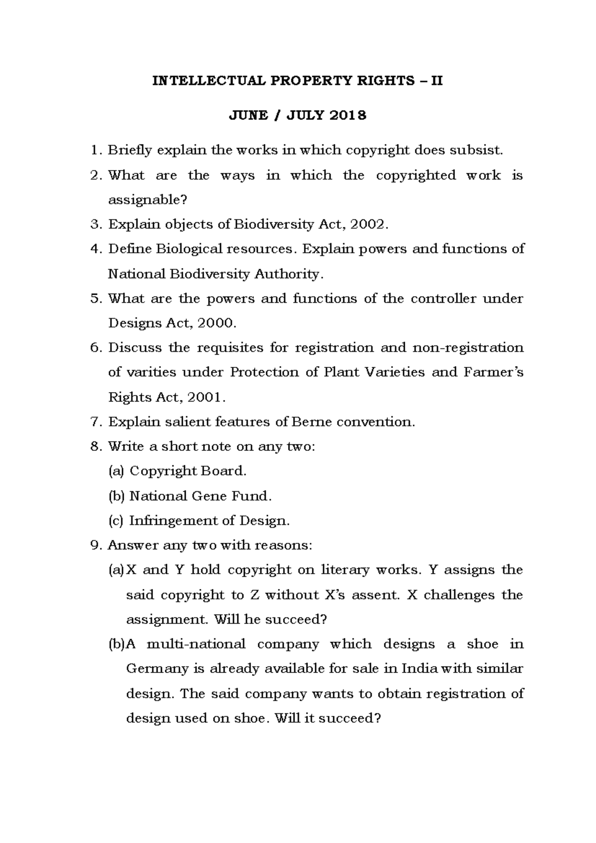 421570001 IPR 2 KSLU 2017 Previous year Question paper - INTELLECTUAL ...