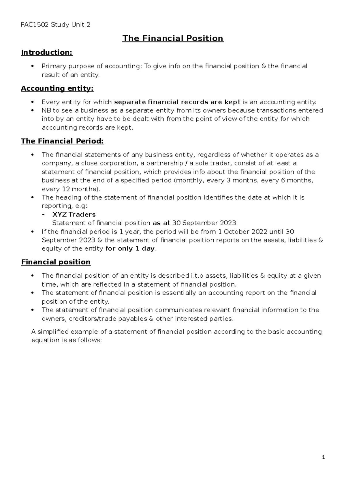 FAC 1502 Study unit 2 - notes - FAC1502 Study Unit 2 The Financial ...