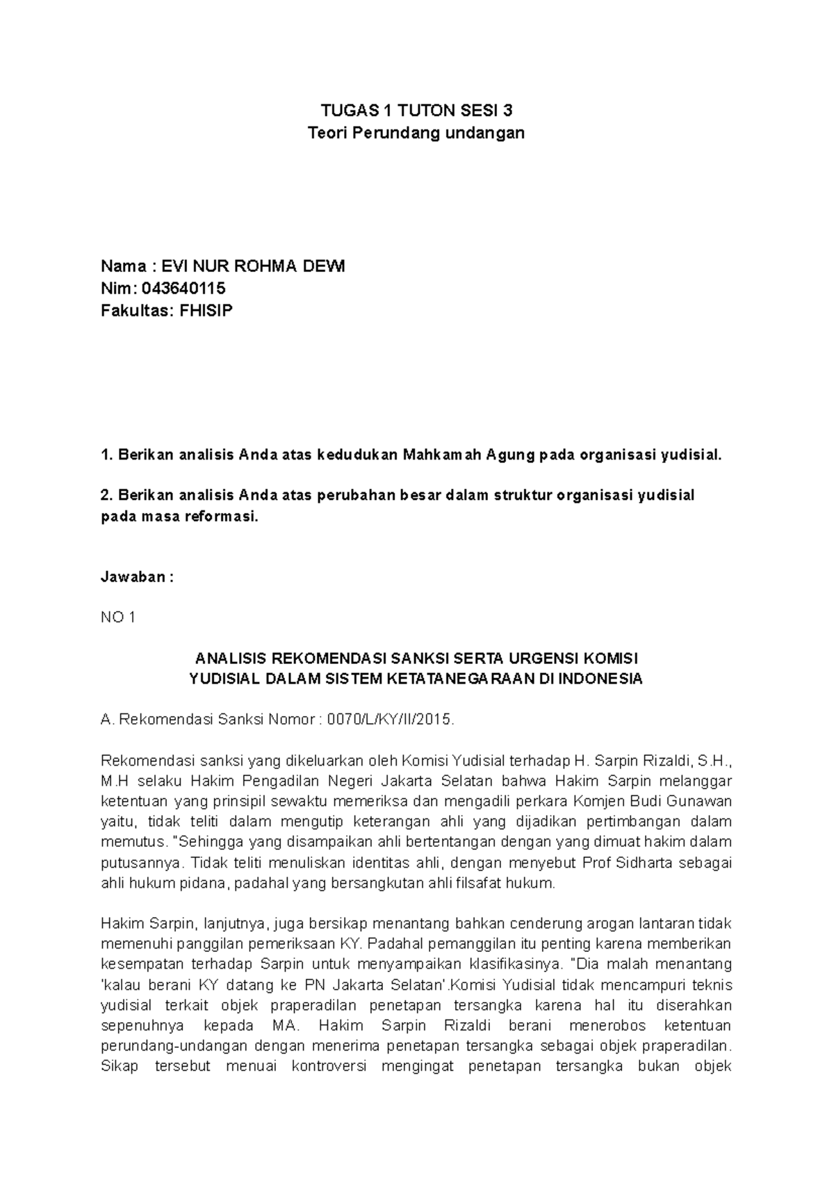 Tugas 1 Teori Perundang Undangan - TUGAS 1 TUTON SESI 3 Teori Perundang ...