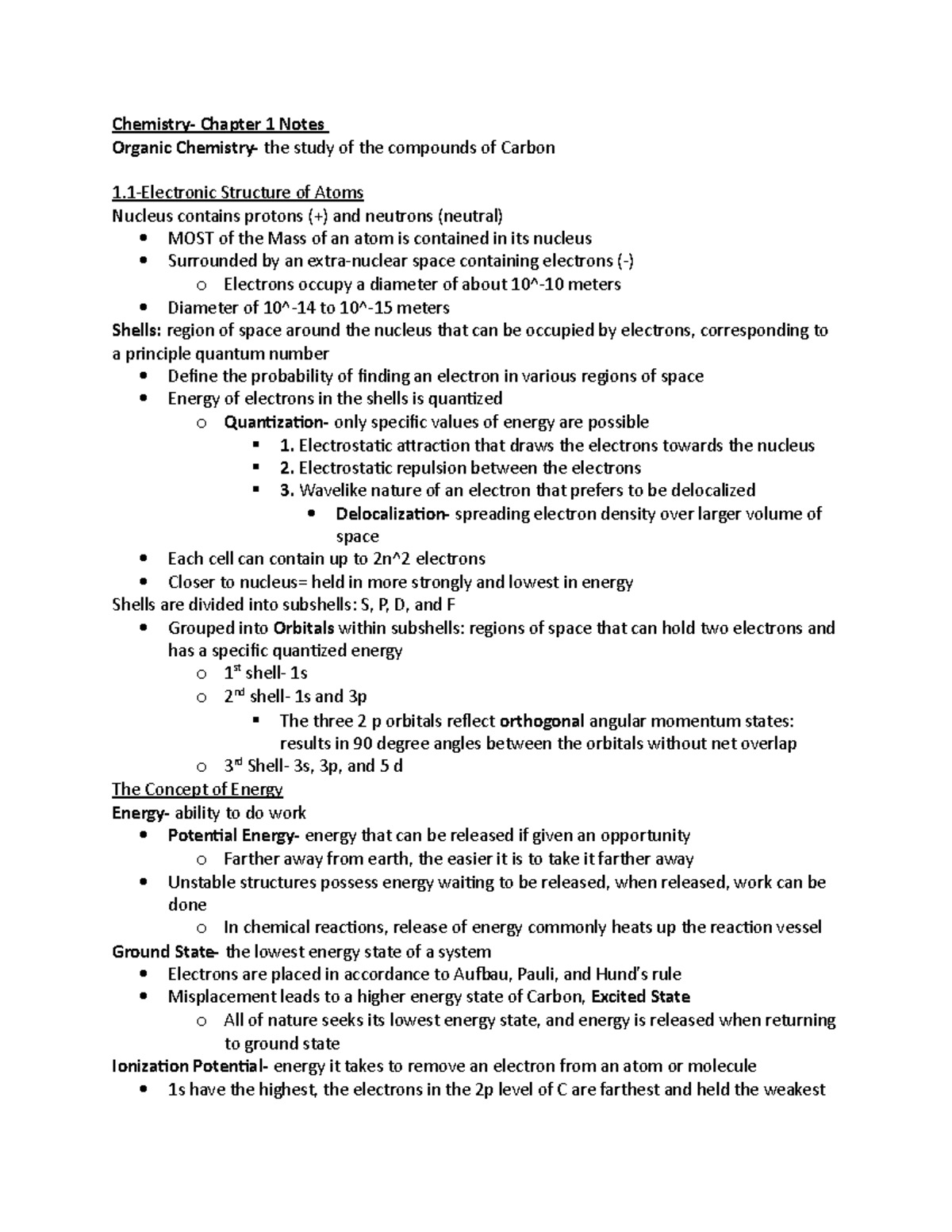 Chemistry Book Notes - Chapter 1 Notes Organic the study of the ...