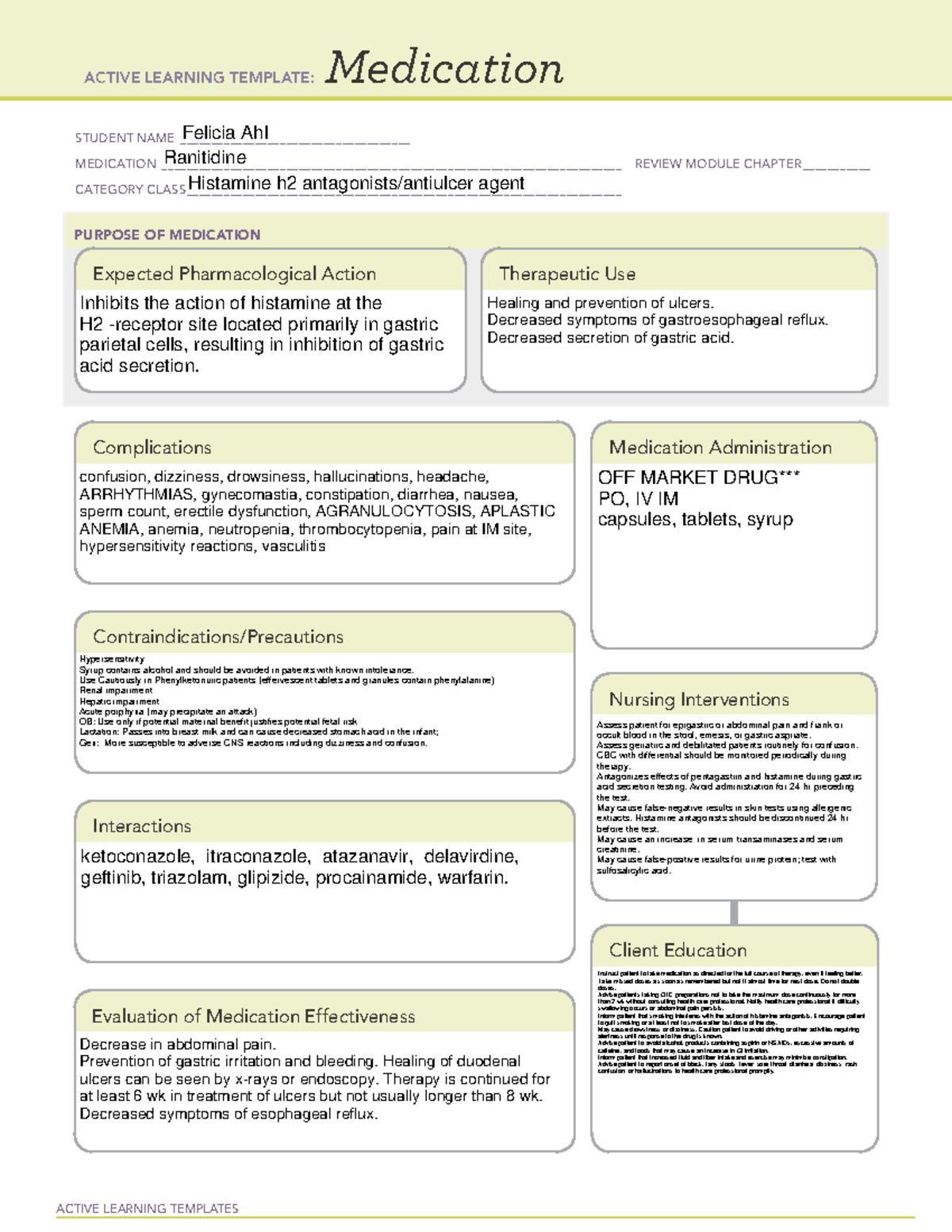 Ranitidine - drug cards - ACTIVE LEARNING TEMPLATES Medication STUDENT ...