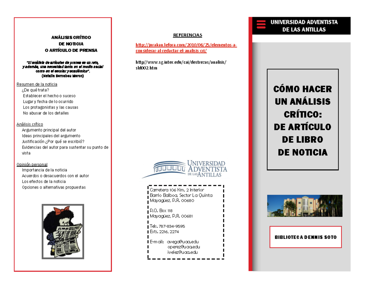 Analisis critico - BIBLIOTECA DENNIS SOTO CÓMO HACER UN ANÁLISIS