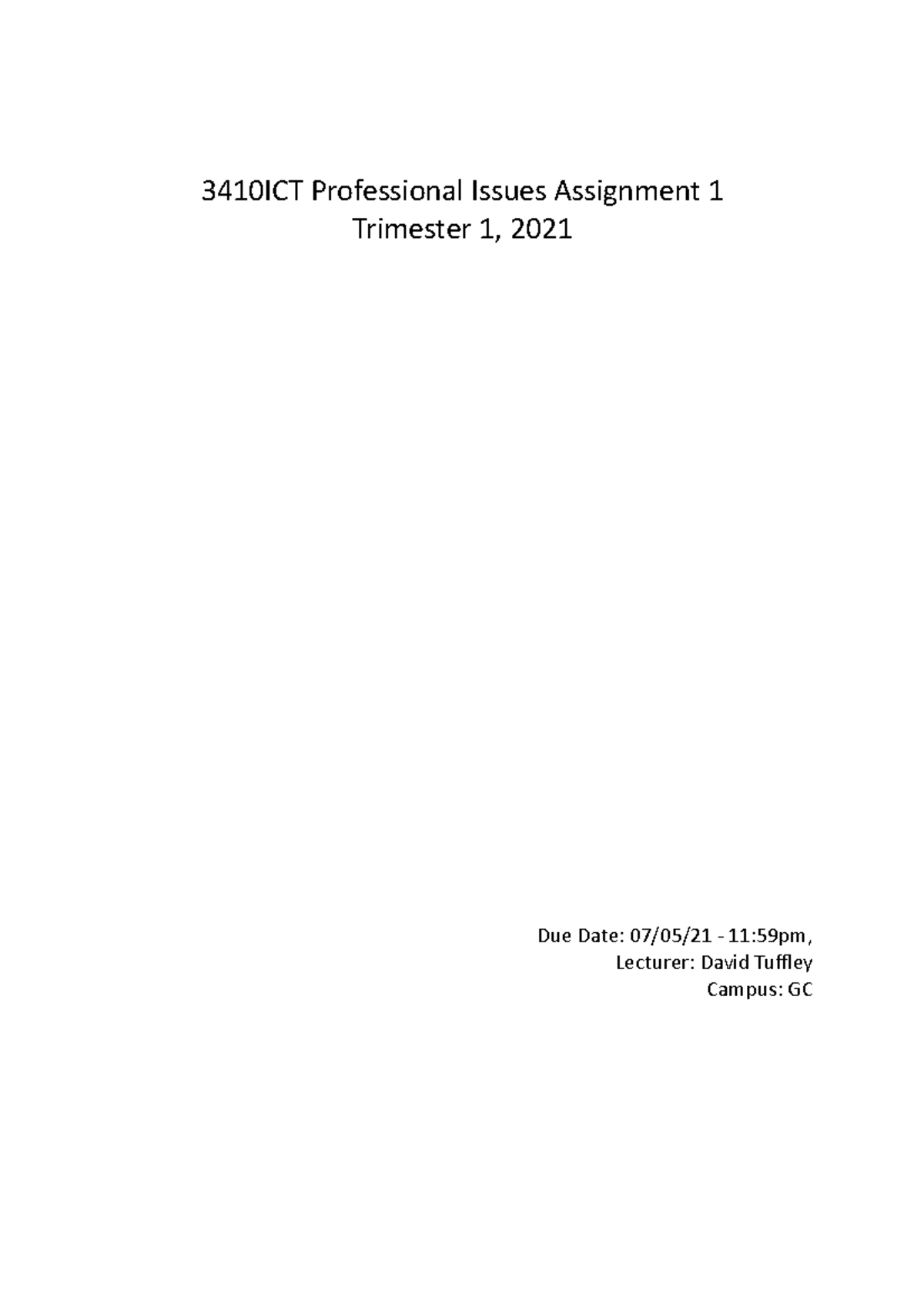 3410ICT 3211 102195171 1081718750 Part 1 - 3410ICT Professional Issues ...