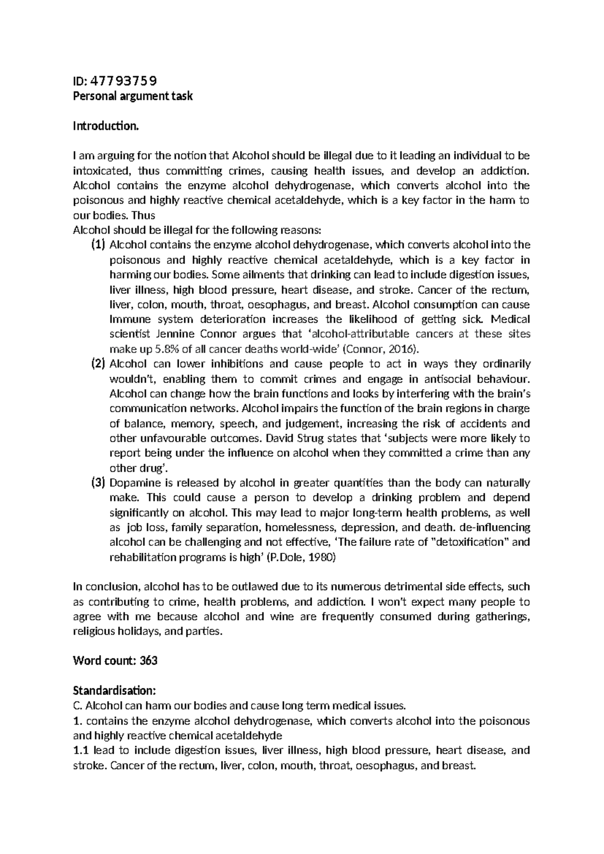 Critical thinking - notes - ID: 47793759 Personal argument task ...