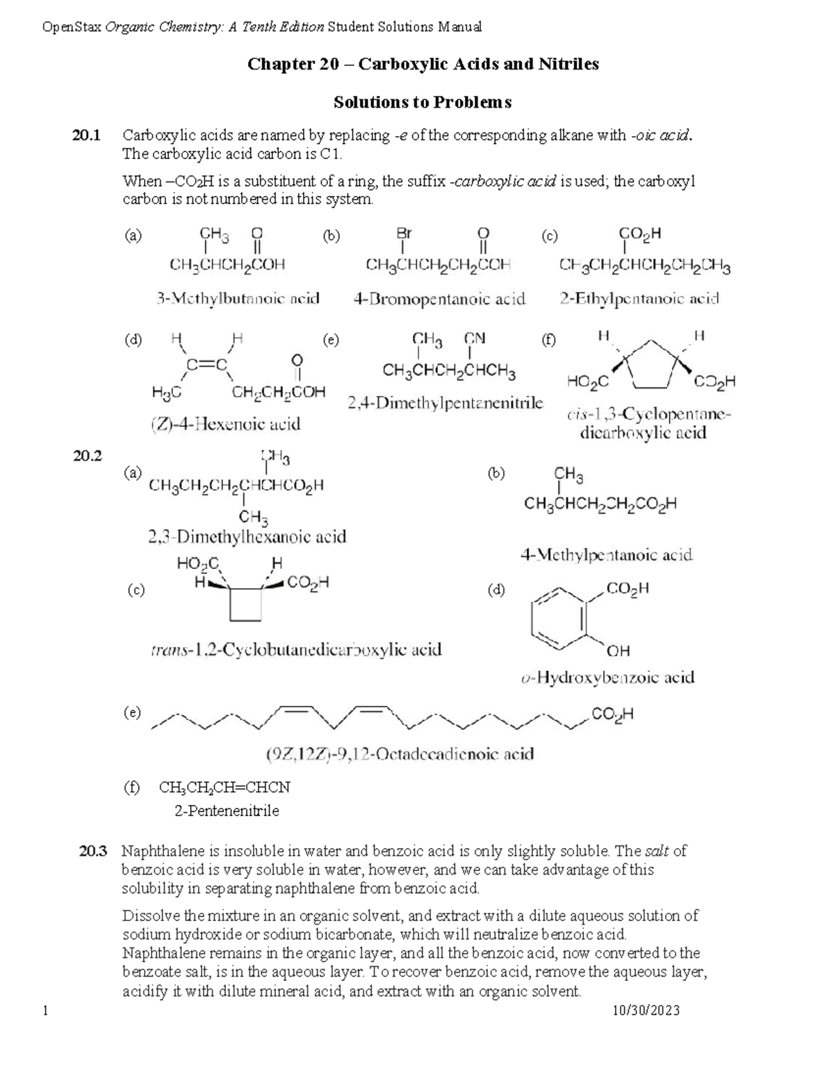 Organic Chemistry 10e-SSM-Ch20 - Chapter 20 – Carboxylic Acids and ...