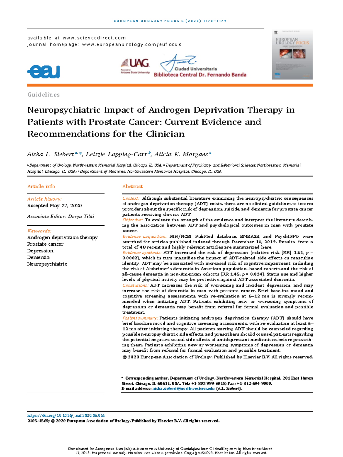 Neuropsychiatric Impact of Androgen Deprivation Therapy - Downloaded ...