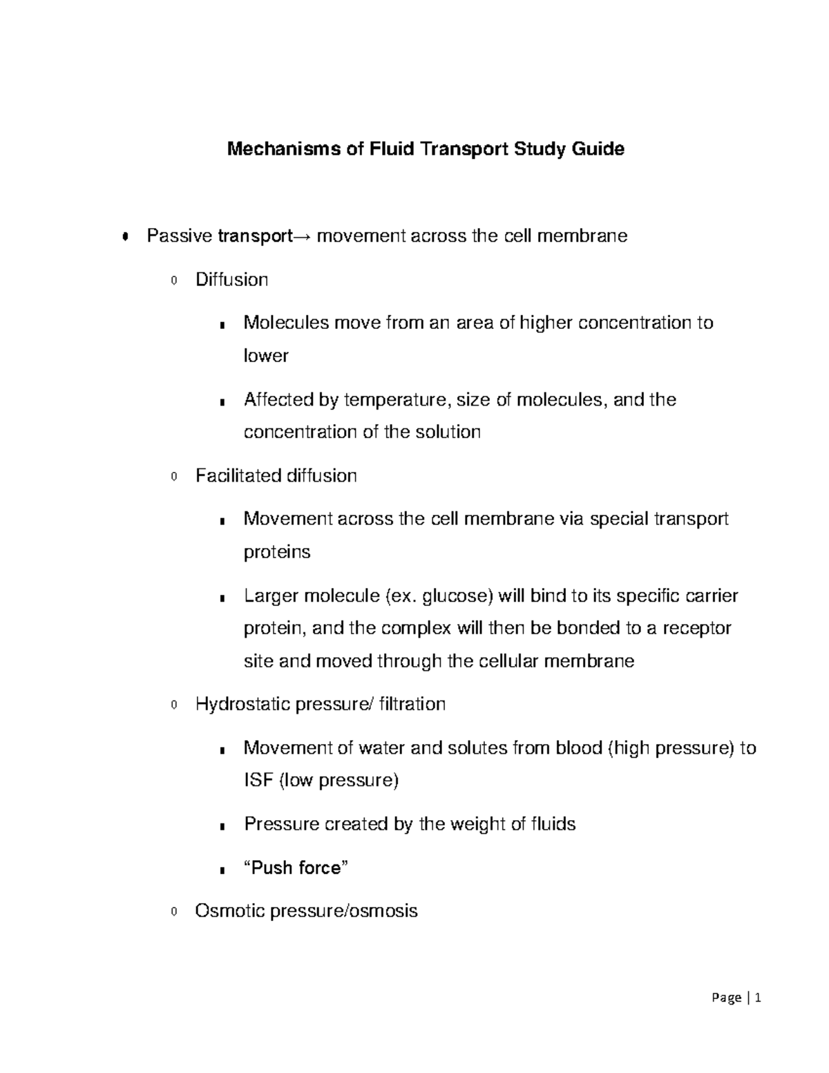 Mechanisms of Fluid Transport Study Guide - glucose) will bind to its ...