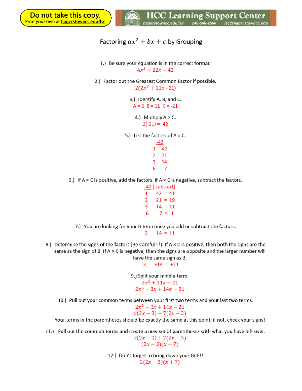 Factoring By Grouping And Box Method The Box Method For Factoring A